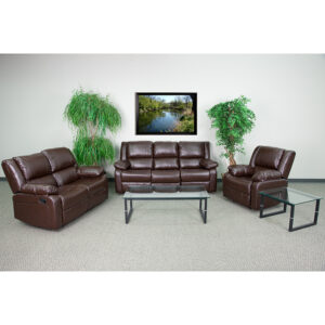 Wholesale Harmony Series Brown Leather Reclining Sofa Set