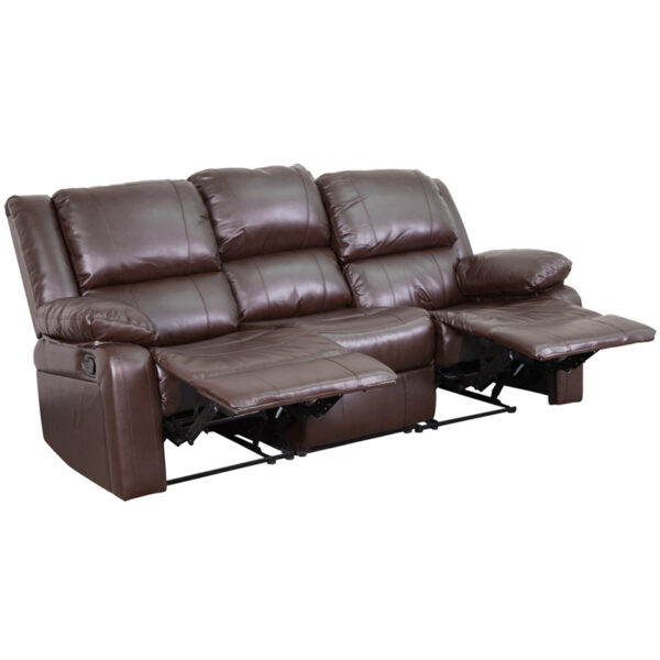 Lowest Price Harmony Series Brown Leather Sofa with Two Built-In Recliners
