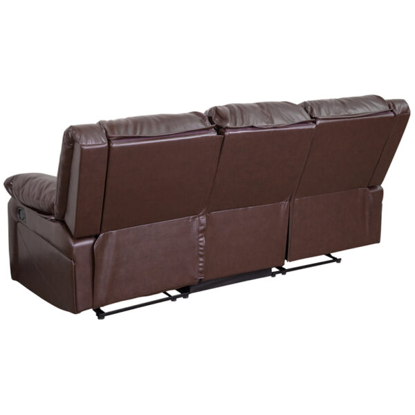 Contemporary Style Brown Leather Recliner Sofa