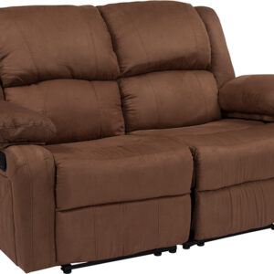 Wholesale Harmony Series Chocolate Brown Microfiber Loveseat with Two Built-In Recliners