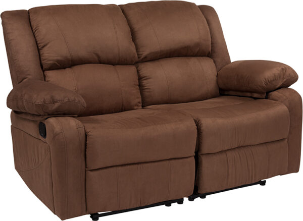 Wholesale Harmony Series Chocolate Brown Microfiber Loveseat with Two Built-In Recliners
