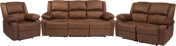 Lowest Price Harmony Series Chocolate Brown Microfiber Reclining Sofa Set