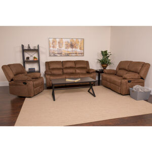 Wholesale Harmony Series Chocolate Brown Microfiber Reclining Sofa Set