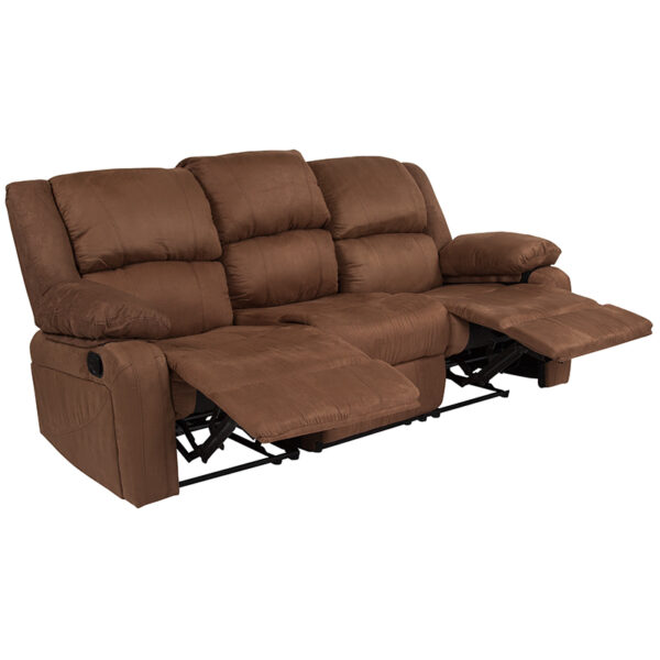 Lowest Price Harmony Series Chocolate Brown Microfiber Sofa with Two Built-In Recliners