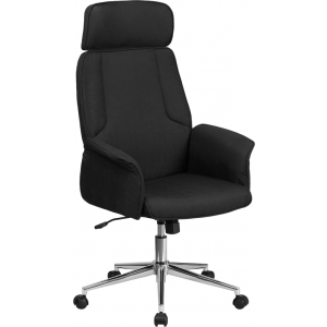 Wholesale High Back Black Fabric Executive Swivel Office Chair with Chrome Base and Fully Upholstered Arms