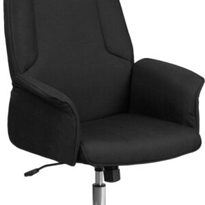 Wholesale High Back Black Fabric Executive Swivel Office Chair with Chrome Base and Fully Upholstered Arms