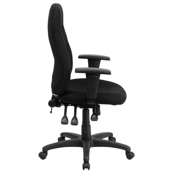 Lowest Price High Back Black Fabric Multifunction Swivel Ergonomic Task Office Chair with Adjustable Arms