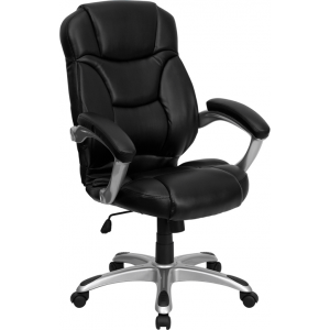 Wholesale High Back Black Leather Contemporary Executive Swivel Ergonomic Office Chair with Silver Nylon Base and Arms