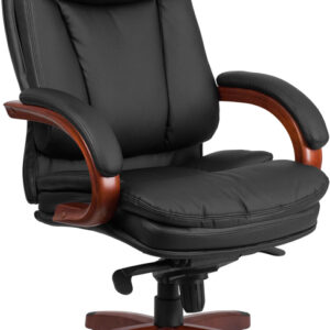 Wholesale High Back Black Leather Executive Ergonomic Office Chair with Synchro-Tilt Mechanism