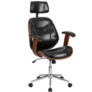 Wholesale High Back Black Leather Executive Ergonomic Wood Swivel Office Chair with Arms