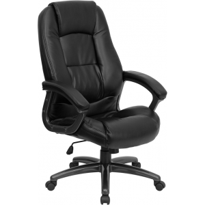 Wholesale High Back Black Leather Executive Swivel Ergonomic Office Chair with Deep Curved Lumbar and Arms