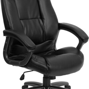 Wholesale High Back Black Leather Executive Swivel Ergonomic Office Chair with Deep Curved Lumbar and Arms