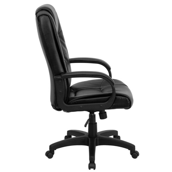 Lowest Price High Back Black Leather Executive Swivel Office Chair with Arms