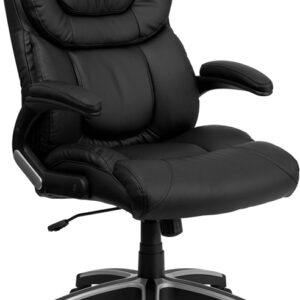 Wholesale High Back Black Leather Executive Swivel Office Chair with Double Layered Headrest and Open Arms