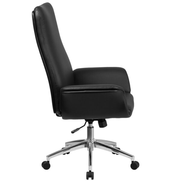 Lowest Price High Back Black Leather Executive Swivel Office Chair with Flared Arms