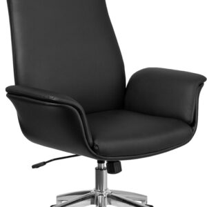 Wholesale High Back Black Leather Executive Swivel Office Chair with Flared Arms