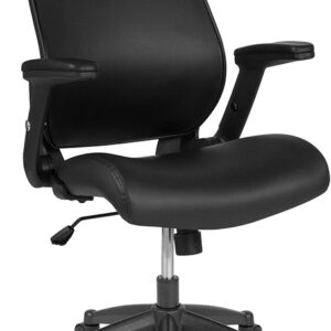 Wholesale High Back Black Leather Executive Swivel Office Chair with Molded Foam Seat and Adjustable Arms