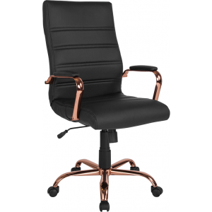 Wholesale High Back Black Leather Executive Swivel Office Chair with Rose Gold Frame and Arms