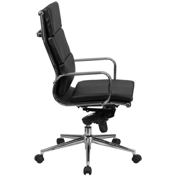Lowest Price High Back Black Leather Executive Swivel Office Chair with Synchro-Tilt Mechanism and Arms