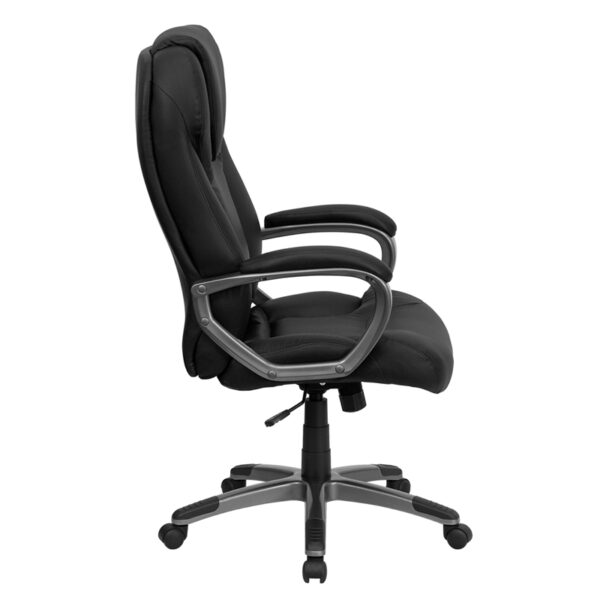 Lowest Price High Back Black Leather Executive Swivel Office Chair with Titanium Nylon Base and Arms