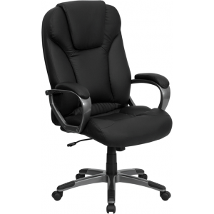 Wholesale High Back Black Leather Executive Swivel Office Chair with Titanium Nylon Base and Arms