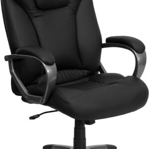 Wholesale High Back Black Leather Executive Swivel Office Chair with Titanium Nylon Base and Arms