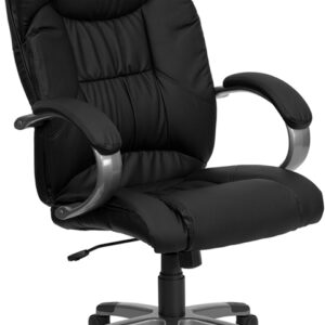 Wholesale High Back Black Leather Executive Swivel Office Chair with Titanium Nylon Base and Loop Arms