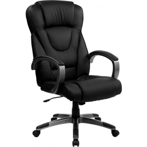 Wholesale High Back Black Leather Executive Swivel Office Chair with Titanium Nylon Base and Loop Arms