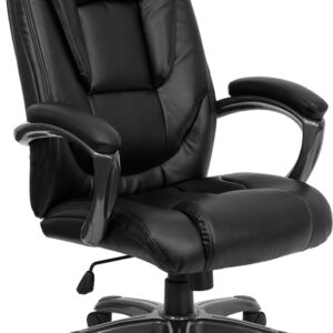 Wholesale High Back Black Leather Layered Upholstered Executive Swivel Ergonomic Office Chair with Smoke Metal Base and Arms