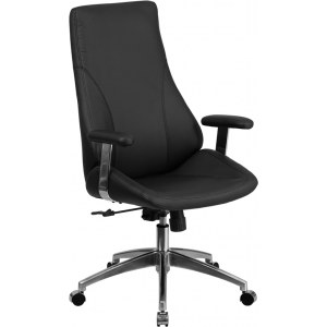 Wholesale High Back Black Leather Smooth Upholstered Executive Swivel Office Chair with Arms
