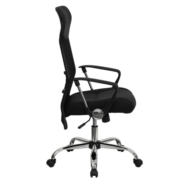 Lowest Price High Back Black Leather and Mesh Swivel Task Office Chair with Arms