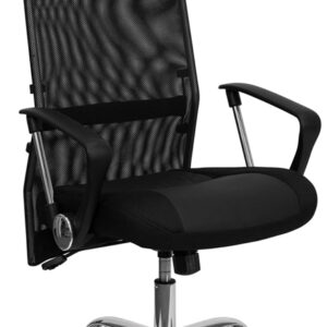 Wholesale High Back Black Leather and Mesh Swivel Task Office Chair with Arms