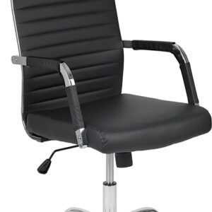 Wholesale High Back Black LeatherSoft Mid-Century Modern Ribbed Swivel Office Chair with Spring-Tilt Control and Arm Wraps