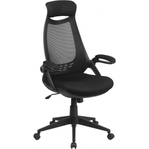 Wholesale High Back Black Mesh Executive Swivel Office Chair with Flip-Up Arms