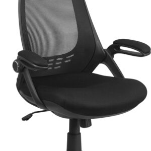 Wholesale High Back Black Mesh Executive Swivel Office Chair with Flip-Up Arms