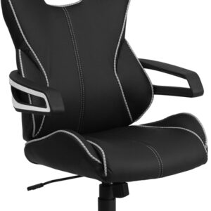 Wholesale High Back Black Vinyl Executive Swivel Office Chair with White Trim and Arms