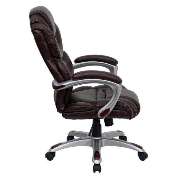 Lowest Price High Back Brown Leather Executive Swivel Ergonomic Office Chair with Arms