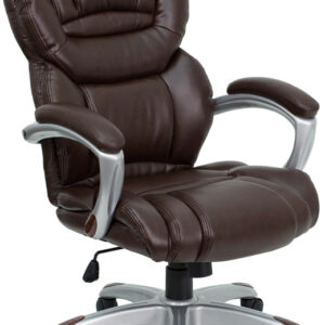 Wholesale High Back Brown Leather Executive Swivel Ergonomic Office Chair with Arms