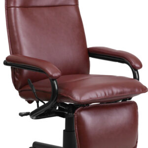 Wholesale High Back Burgundy Leather Executive Reclining Ergonomic Swivel Office Chair with Arms