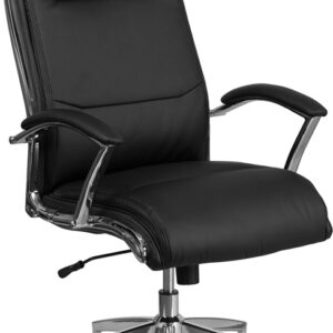Wholesale High Back Designer Black Leather Smooth Upholstered Executive Swivel Office Chair with Chrome Base and Arms