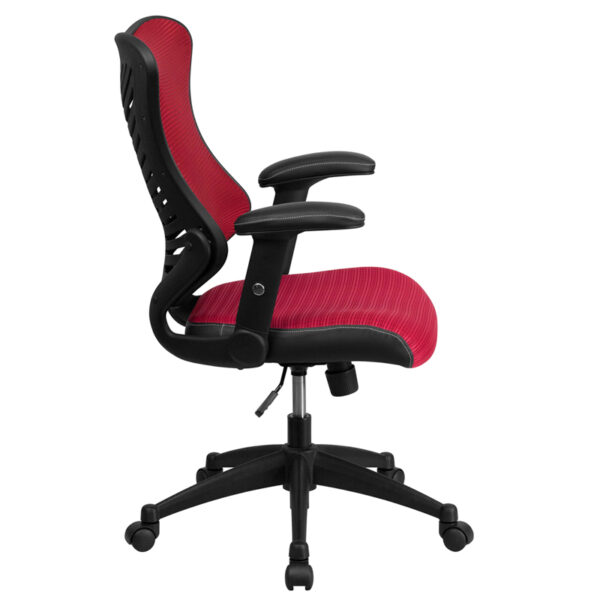 Lowest Price High Back Designer Burgundy Mesh Executive Swivel Ergonomic Office Chair with Adjustable Arms