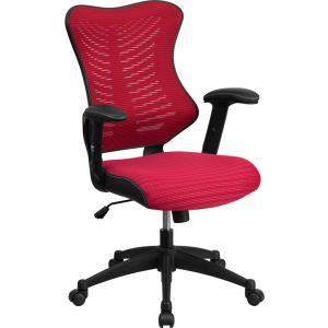 Wholesale High Back Designer Burgundy Mesh Executive Swivel Ergonomic Office Chair with Adjustable Arms