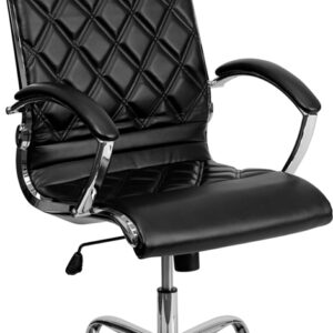 Wholesale High Back Designer Quilted Black Leather Executive Swivel Office Chair with Chrome Base and Arms