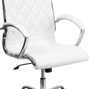 Wholesale High Back Designer Quilted White Leather Executive Swivel Office Chair with Chrome Base and Arms