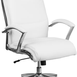 Wholesale High Back Designer White Leather Smooth Upholstered Executive Swivel Office Chair with Chrome Base and Arms