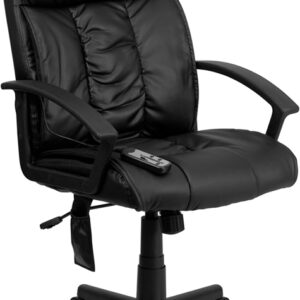 Wholesale High Back Ergonomic Massaging Black Leather Executive Swivel Office Chair with Side Remote Pocket and Arms