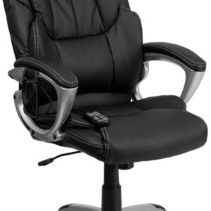 Wholesale High Back Ergonomic Massaging Black Leather Executive Swivel Office Chair with Silver Base and Arms