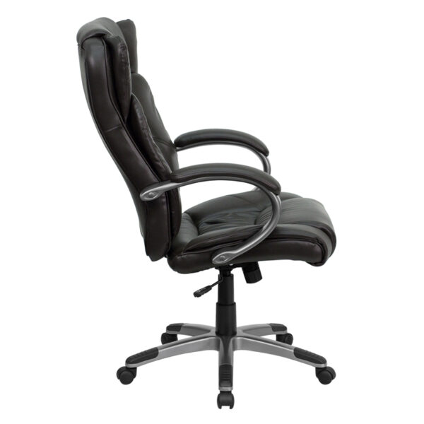 Lowest Price High Back Espresso Brown Leather Executive Swivel Office Chair with Titanium Nylon Base and Loop Arms