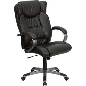Wholesale High Back Espresso Brown Leather Executive Swivel Office Chair with Titanium Nylon Base and Loop Arms