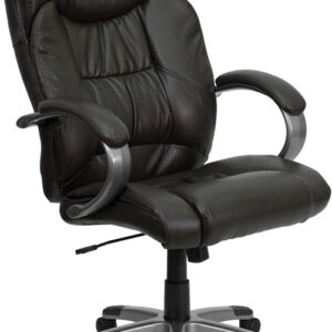 Wholesale High Back Espresso Brown Leather Executive Swivel Office Chair with Titanium Nylon Base and Loop Arms